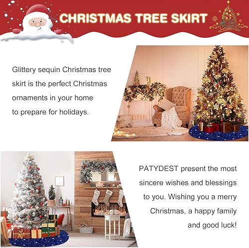 Miniatura 5 de PATYDEST Falda de árbol azul real de Navidad de 36 pulgadas, falda de palmera de lentejuelas artificiales, falda de árbol de terciopelo grueso, caja