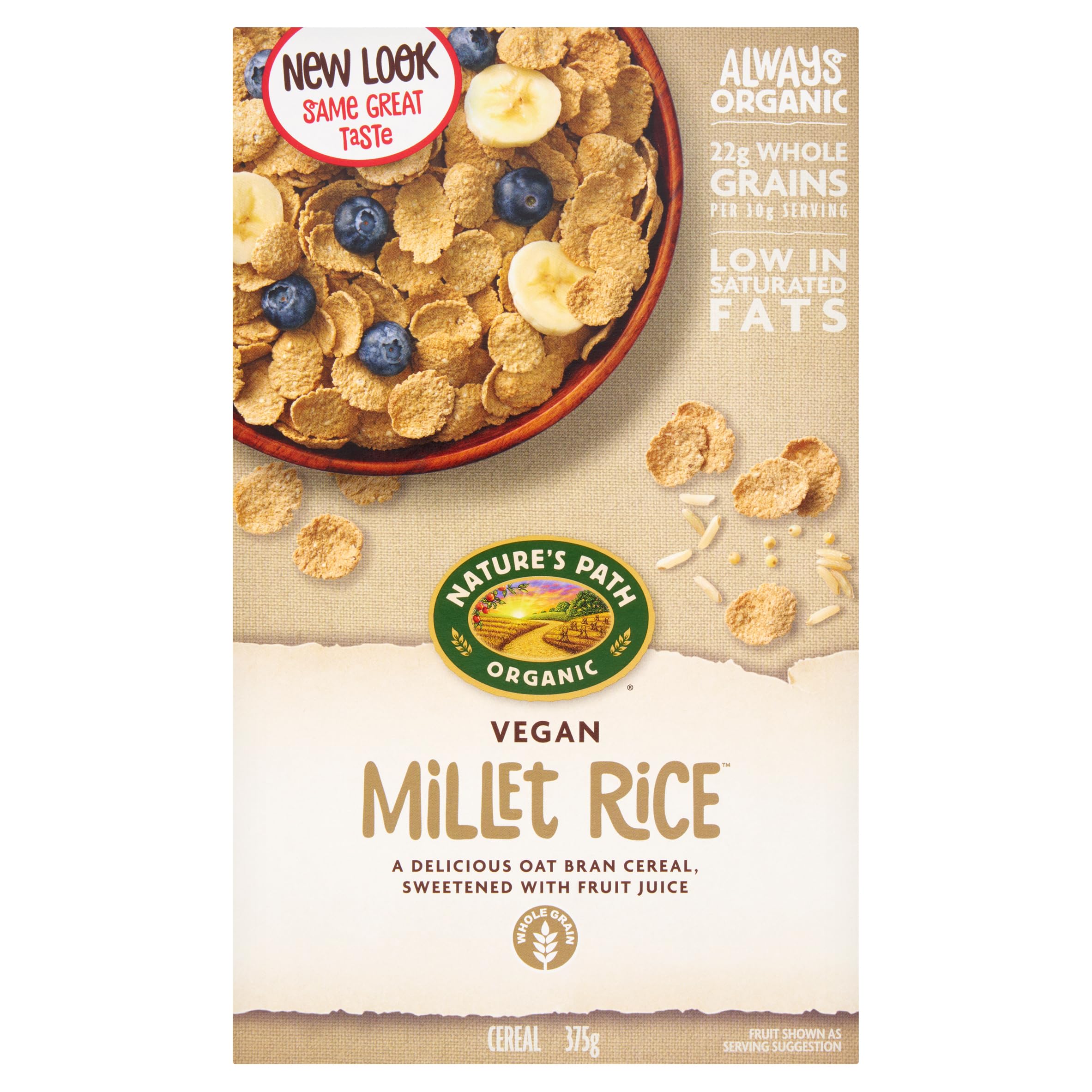 Nature's Path Organic Whole Grain Cereal, Millet Rice, High Fibre, Vegan Breakfast Cereal, Pack of 4 x 375 g