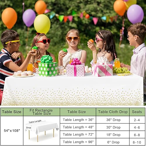 Miniatura 7 de misaya Paquete de 4 manteles desechables de lunares, mantel de plástico impermeable de 54 x 108 pulgadas, lunares dorados rectangulares en blanco