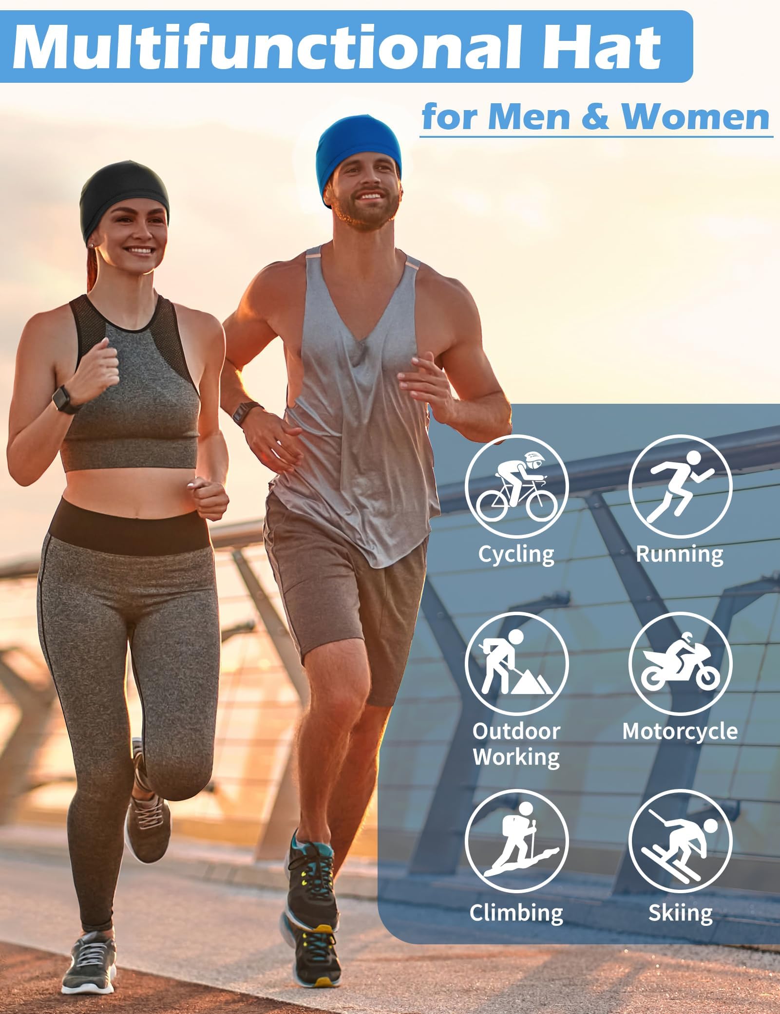 MELLIEX 3 Piezas Gorro Transpirable Seda Helada Running Skull Cap Multifuncional para Ciclismo Moto