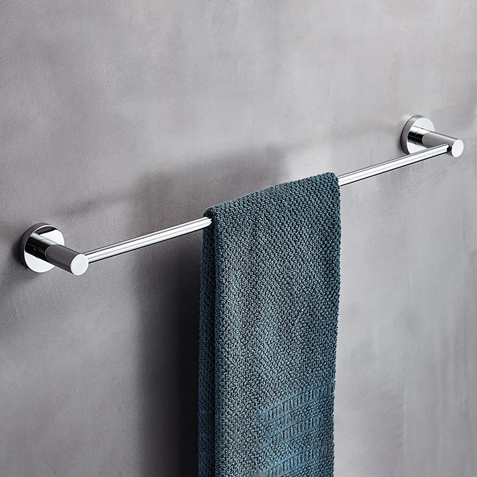 Toallero redondo de cromo pulido de 40 cm, montado en la pared para baño y cocina, toallero individual con tornillos, diseño elegante y que ahorra espacio