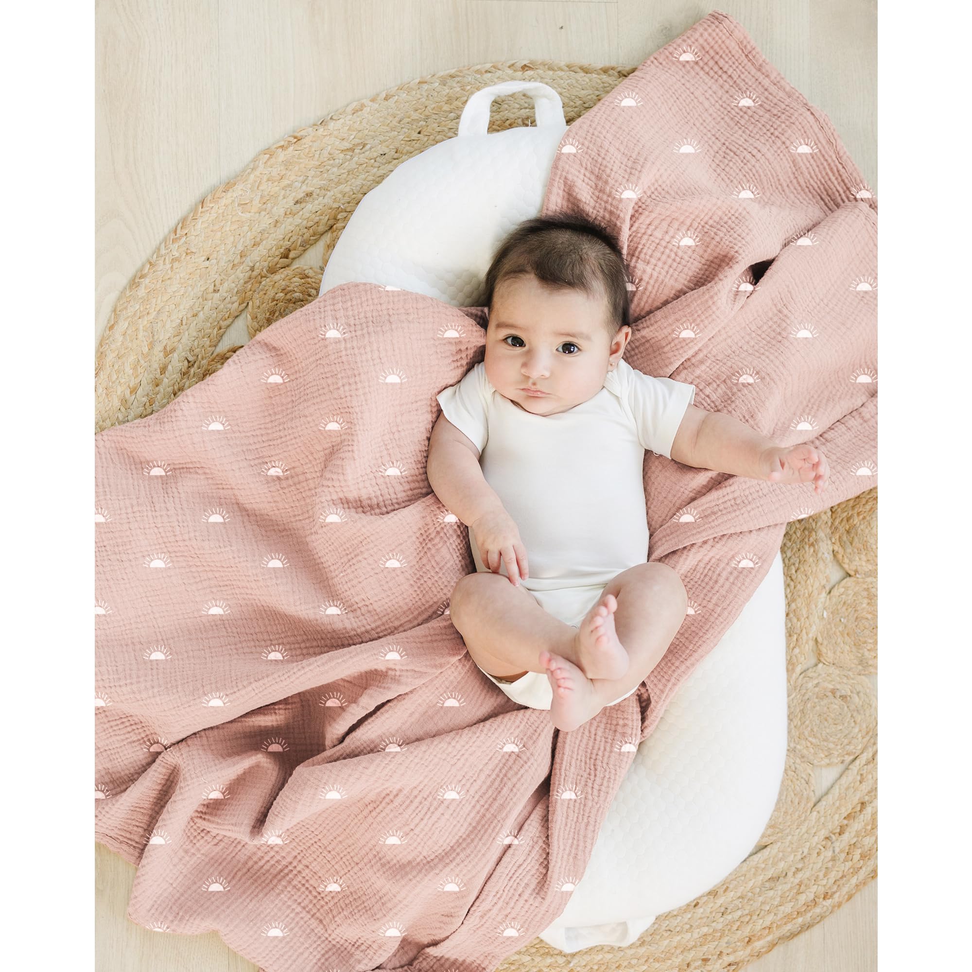 Konssy Mantas de muselina para niñas y niños, paquete de 2 mantas grandes para bebés de 47 x 47 pulgadas, suaves, transpirables, unisex (sol rosa, hoja caqui)