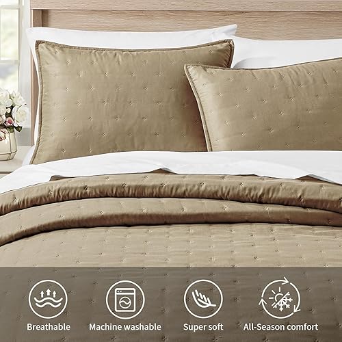 Miniatura 9 de BOURINA Juego de edredón bordado de 3 piezas de microfibra prelavada, ultra suave, ligero, con bordado de estrellas, juego de colcha matrimonial,