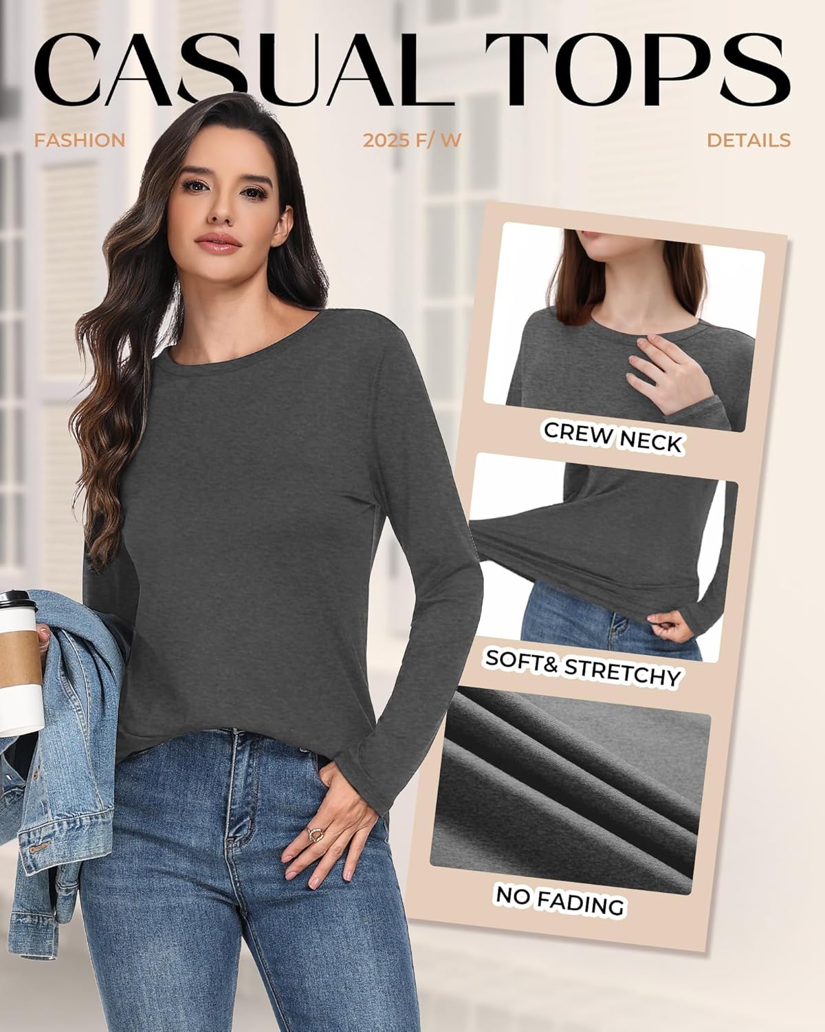 GAYHAY 3 Pack Long Sleeve Shirts for Women - Loose Fit Crew Neck Basic Tees Fall Tops Outfits Casual Clothes 2026 - Image 3