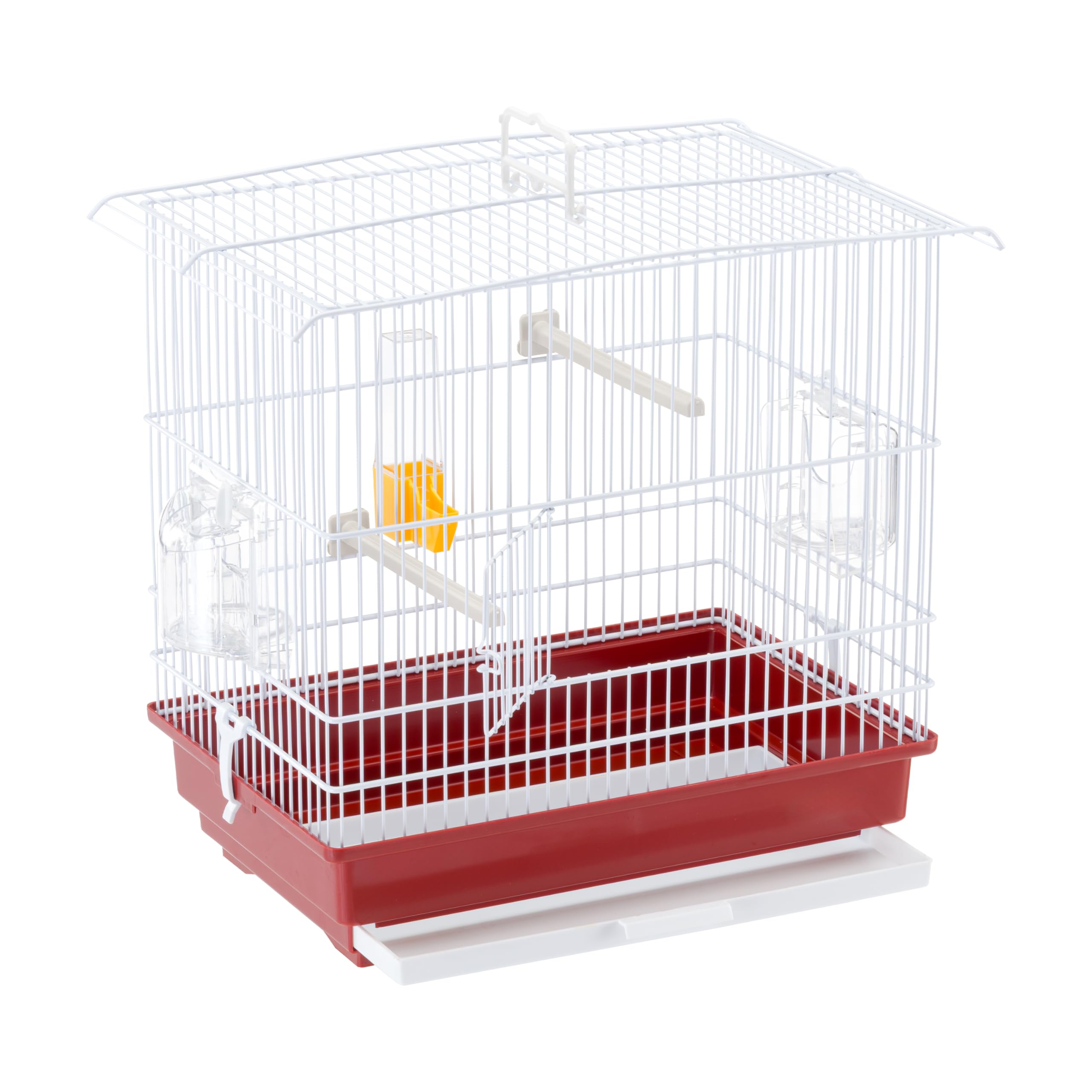 Ferplast Gabbia per canarini e piccoli uccelli esotici GIUSY Gabbietta rettangolare per uccellini, Completa di accessori e mangiatoie girevoli, robusto metallo verniciato Bianco e fondo in plastica Rosso, 39 x 26 x h 37 cm