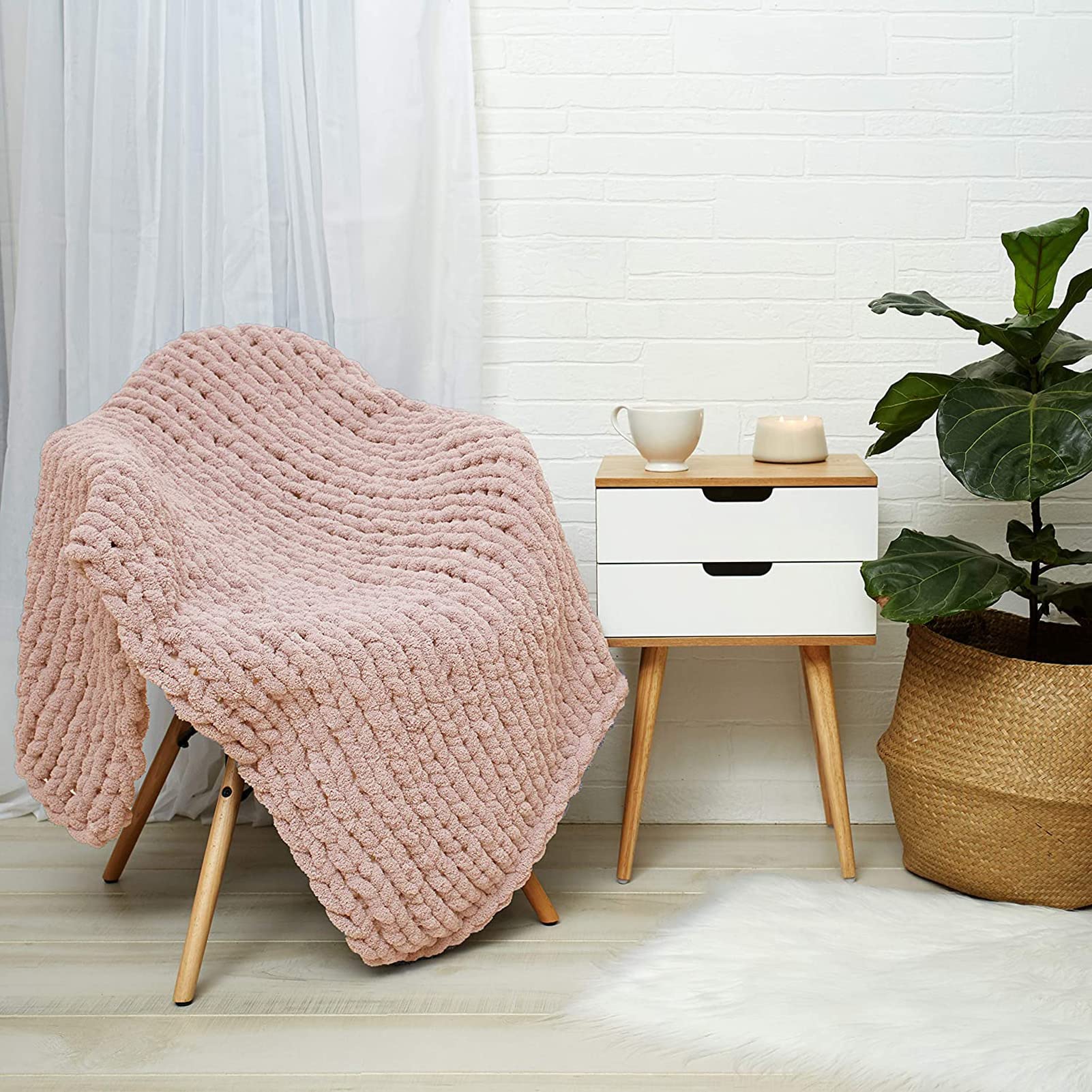 Coperta a Maglia Grossa Coperta in ciniglia Fatta a Mano Morbida ciniglia Coperta a Maglia Larga per Divano da Camera da Letto