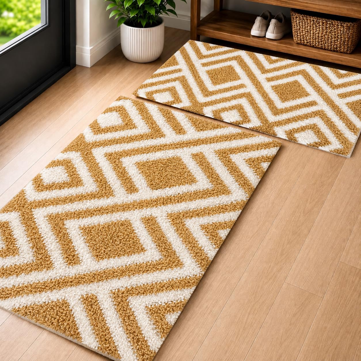 Roseate Egyptian Anti Skid (50x80 cm) Microfiber 2000 GSM Bath Mat for Bathroom/Bedroom/Door Mat/Floor Mat (Beige) Pack of 2