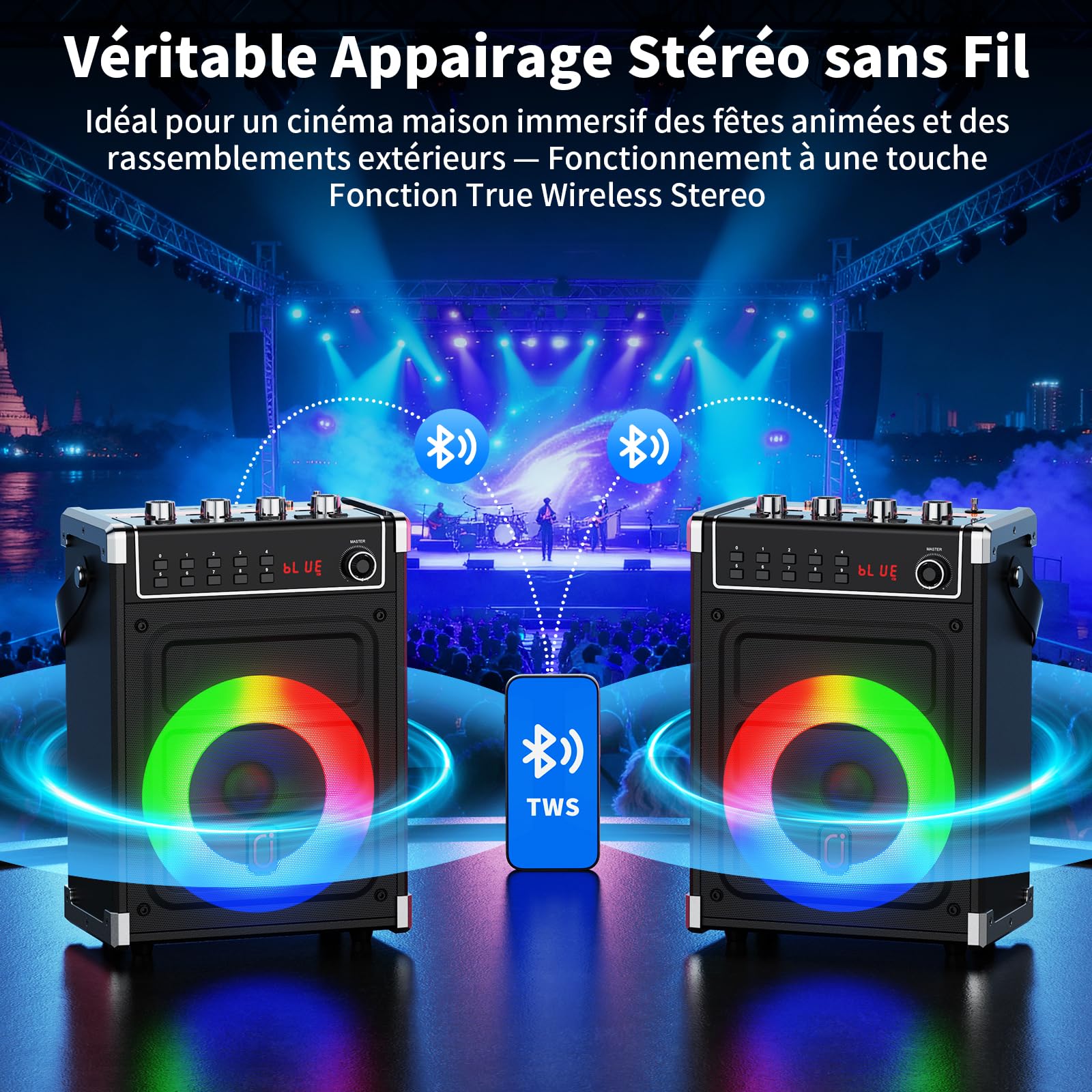 JYX Machine Karaoke Adulte, 380W Puissance, Enceintes Karaoké Professionnelles avec 2 Micro sans Fil et Lumières Fête DJ, Système karaoké Portable Compatible TWS/AUX/FM/USB/TF, Noir
