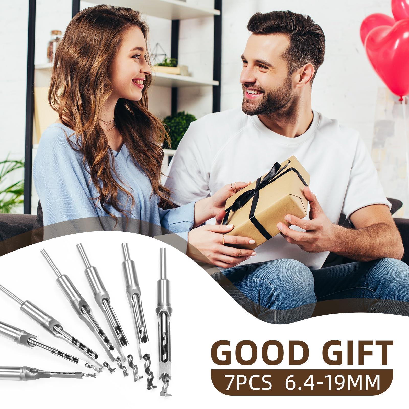 Juego de 7 brocas para agujeros cuadrados, brocas HSS para carpintería, brocas cuadradas para avellanar, cinceles para madera, herramientas para agujeros cuadrados de 6,4/8/9,5/10/12,7/14/16 mm