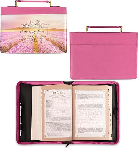 Miniatura 2 de Christian Art Gifts Funda para Biblia de moda Amazing Grace Scenic de piel sintética, rosa, mediana