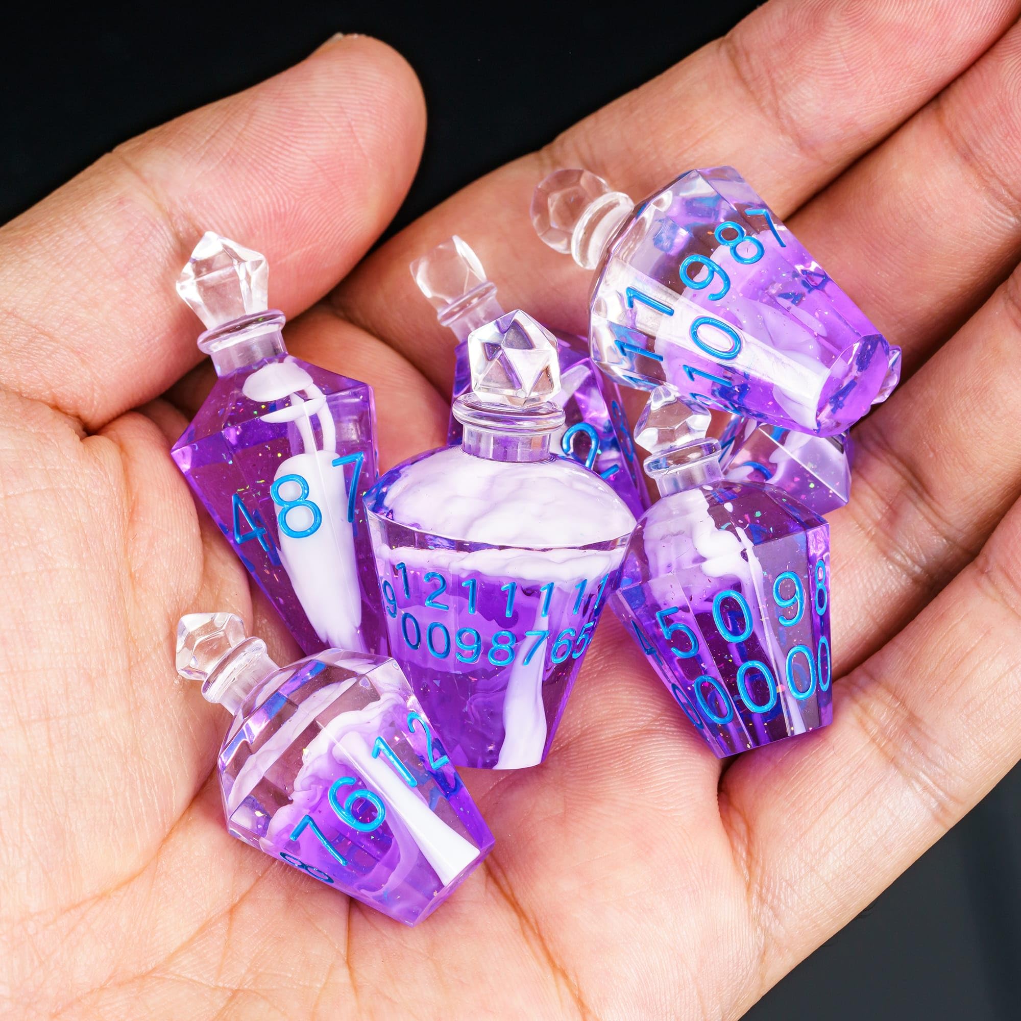 Cusdie 7-Die Sharp Edges DND Dice Set, Potion Shaped D&D Dice, Handcrafted Polyhedral Dice Set - Image 2