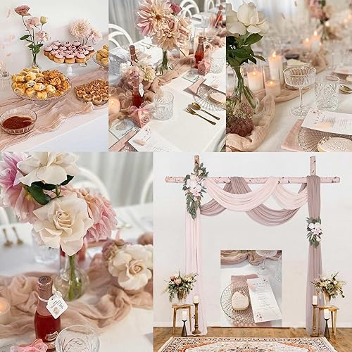 Miniatura 7 de SAJOO Camino de mesa de gasa verde salvia, camino de mesa de gasa bohemio, 1 pieza de 10 pies, camino de mesa de tela de queso rústico de 120