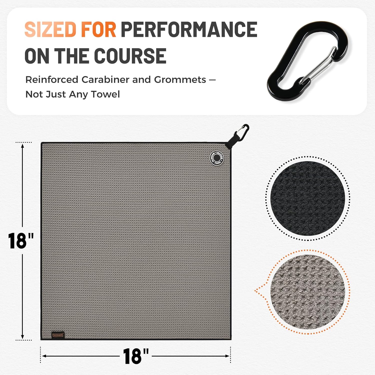 Tecoom Magnetic Golf Towel, Premium Ultra Absorbent Waffle Microfiber, Double-Stitched Edging, Strong Magnet for Golf Carts, Bags and Clubs, 18"x18" Portable Golf Accessories, Gift for Men Women