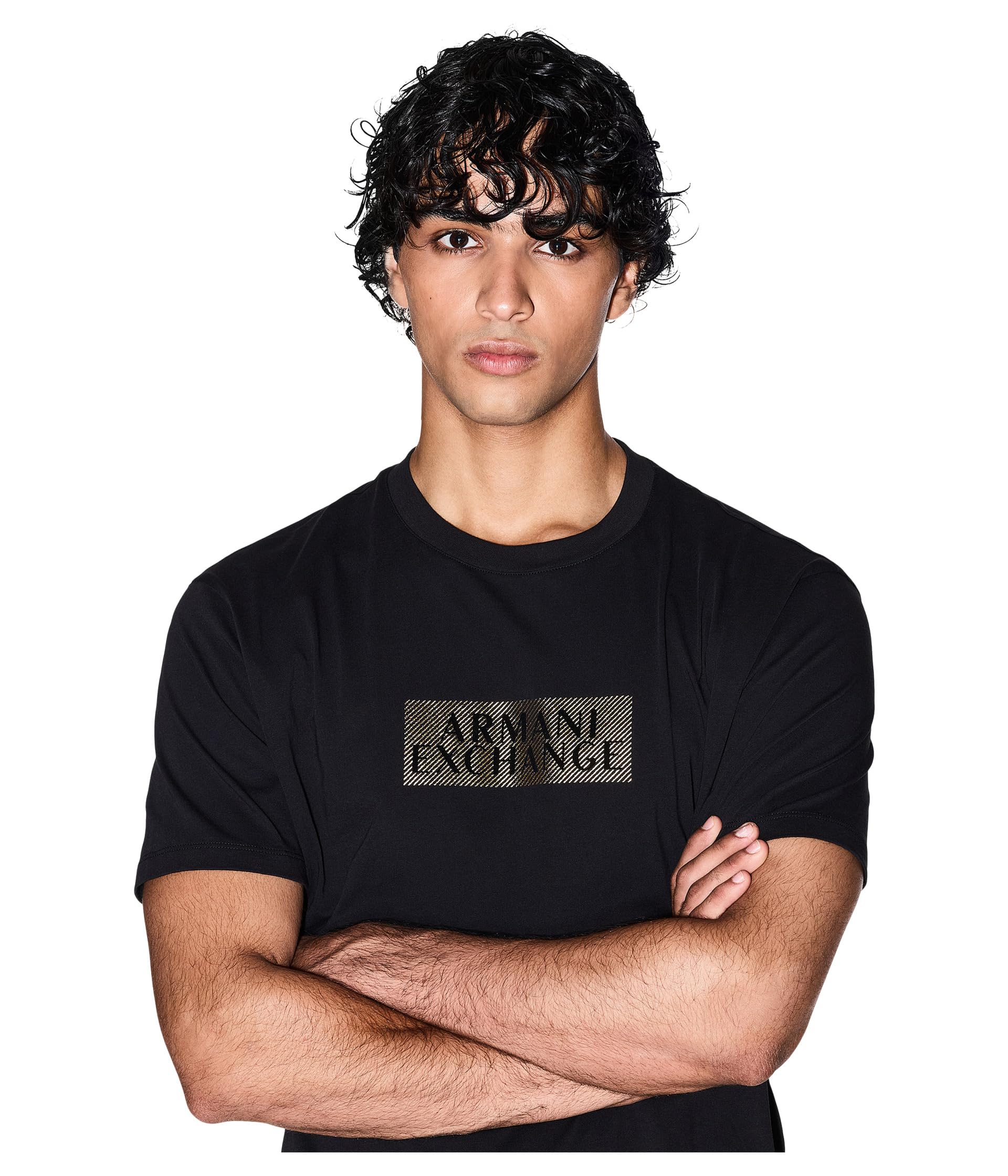 Armani Exchange Camiseta Negra para Hombre con Logo Estampado, Manga Corta, Cuello Redondo (FR/ES, Letras, L, Regular, Regular, Negro)