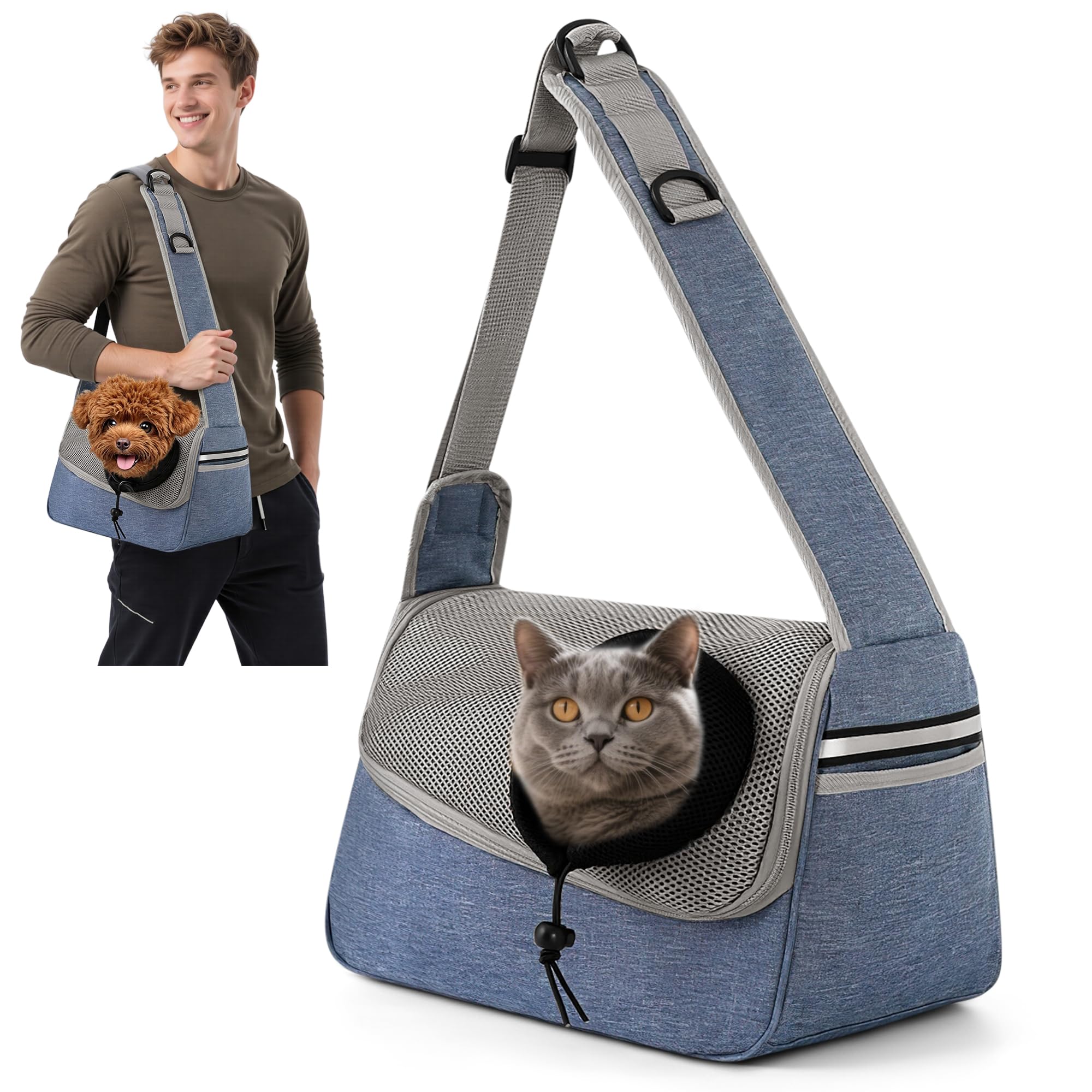 ALLSOPETS Dog Sling Carrier for Small Dogs Cats, Breathable Puppy Sling, Adjustable Shoulder Strap with Side Pocket