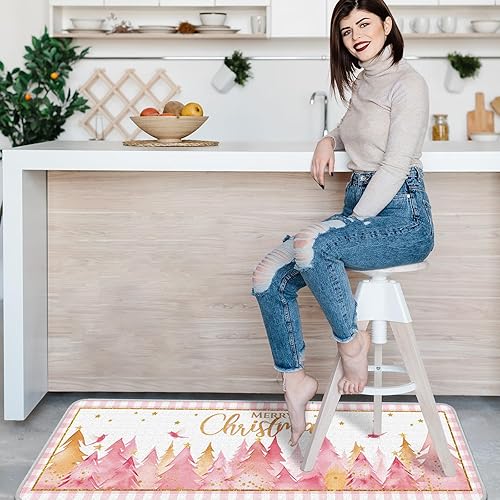 Miniatura 5 de Juego de 2 alfombras y tapetes de cocina con texto en inglés "Merry Christmas", tapete para fregadero de invierno y vacaciones, tapete para cocina,