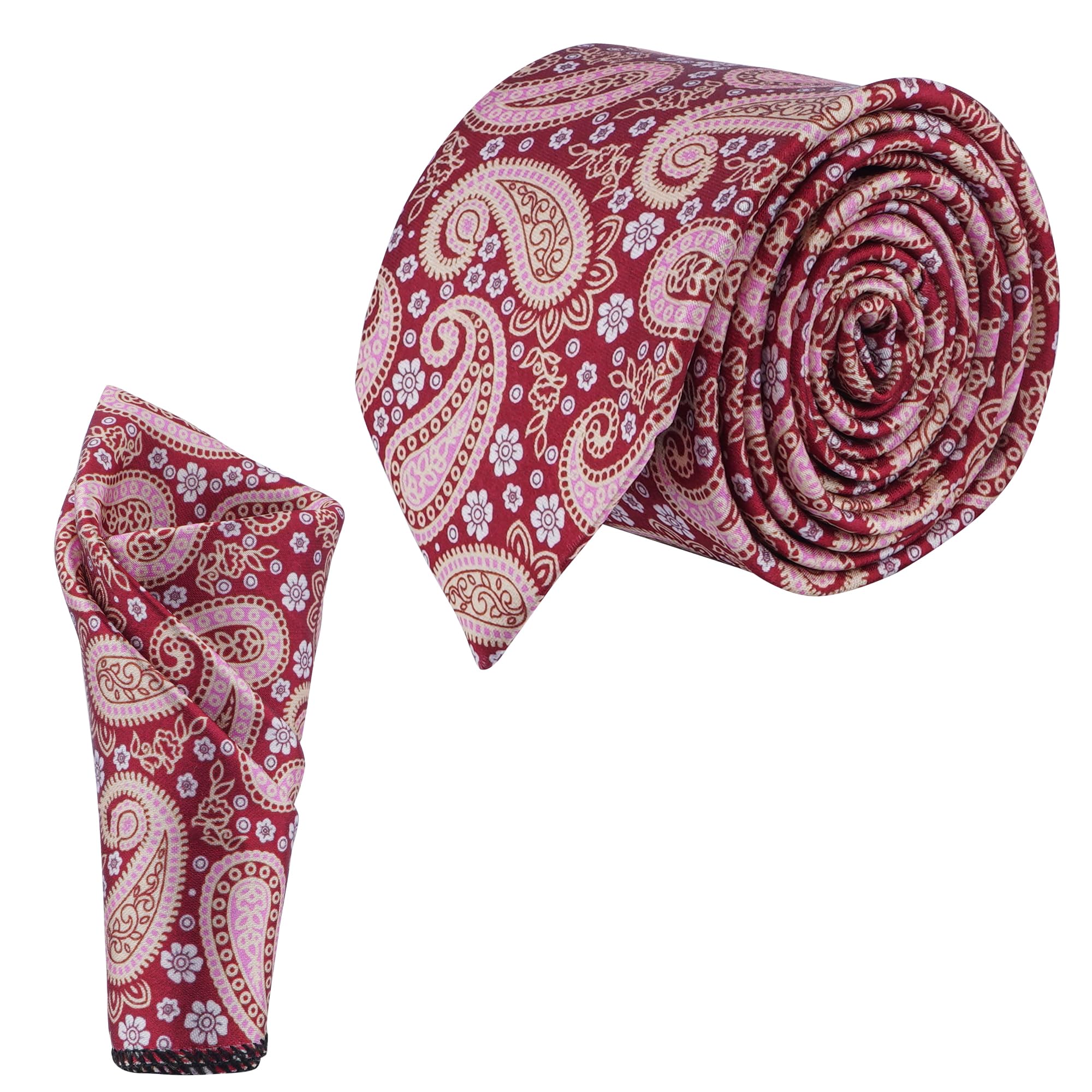 calixto Satin Paisley Printed Neck Tie for Men with Matching Pocket Square – Elegant Formal Necktie Set for Weddings, Business (Pack of 2)-picture-27