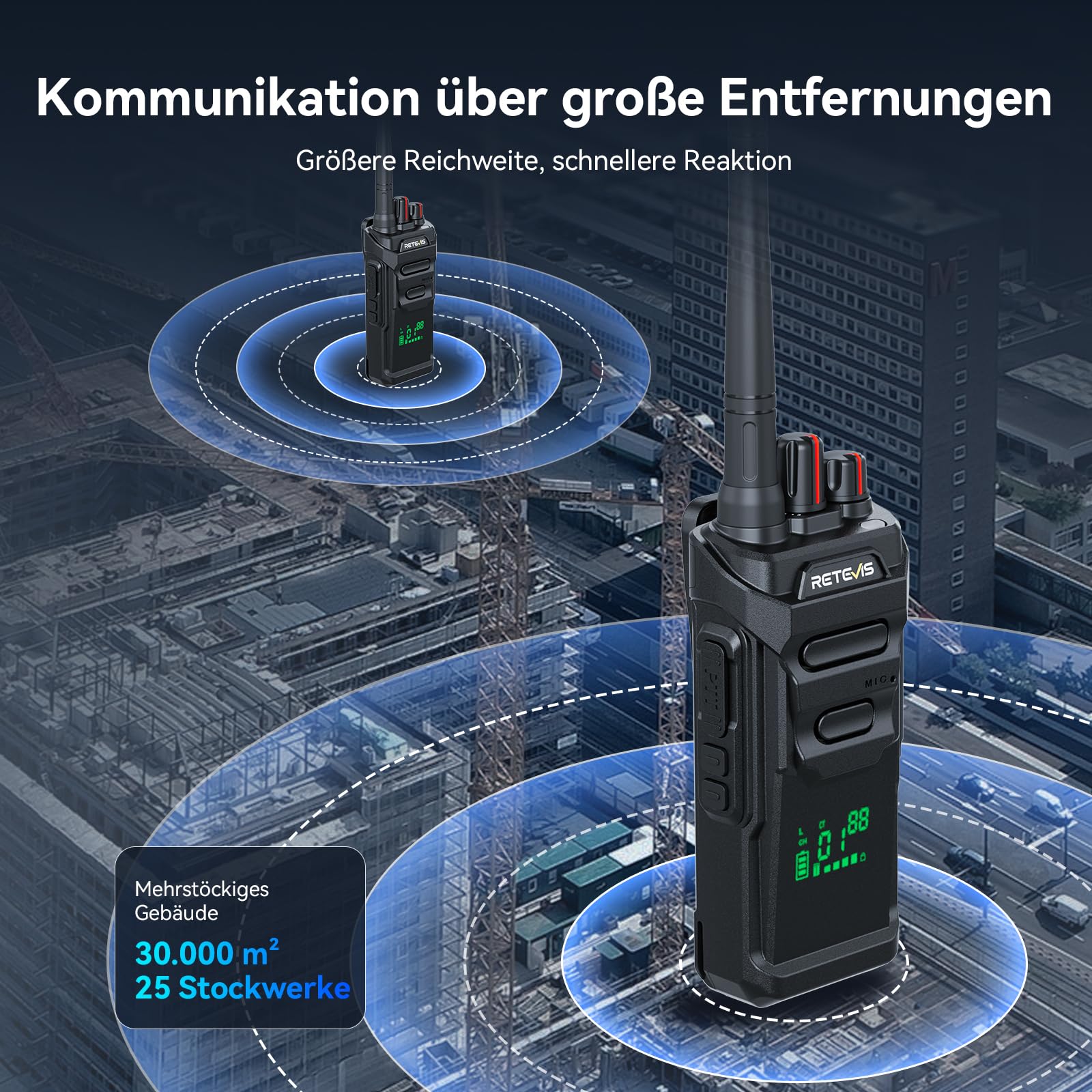 Retevis RT648H Walkie Talkie mit 6-Wege-Ladung, PMR446 Funkgerät 3-Proof, Schnellladung, Integriertem Display, 1500 mAh, Professionelles 2-Wege-Radio für Schulen, Hotels (6er-Pack)