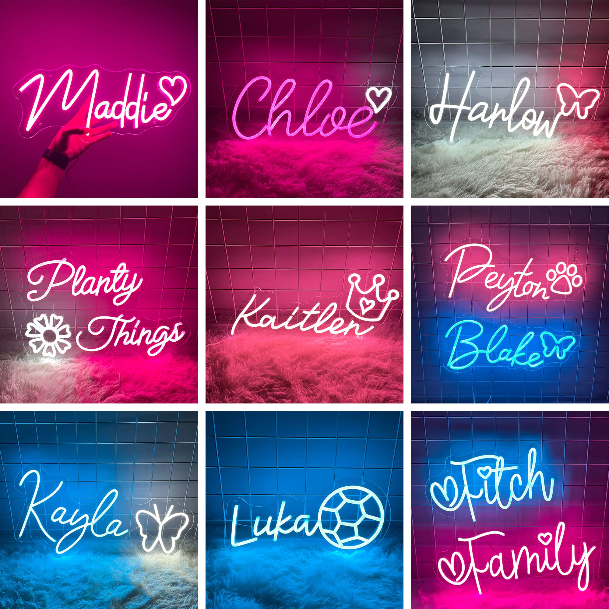 Neon Personnalisable, Enseignes Lumineuses au Néon LED Personnalisé Lettre Lumin Veilleuse Neon Décoration de Fête Mariage Chambre Anniversaire Fête Salle de Jeu Bar Lumière Mural Neon Sign