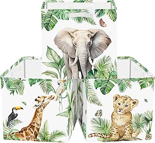 Clastyle 11.8" Animal Storage Basket Set of 3 for Kid Women Toy Clothes Bin | Collapsible Fabric Book Bin, Metal Frame Bottom Board, Cube Organizer, Closet Nurs