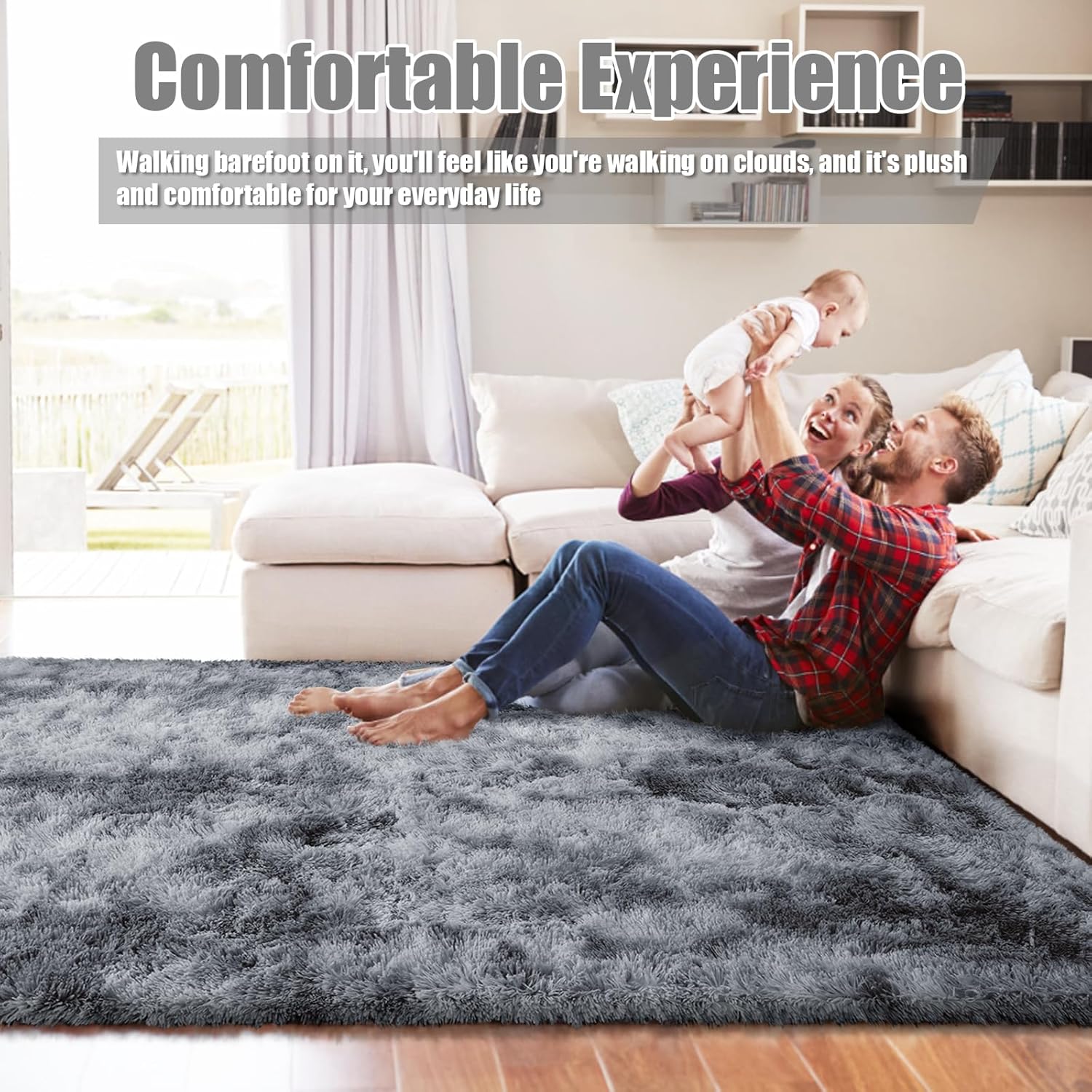 6x9 Fluffy Area Rug for Living Room,Shag Area Rugs for Bedroom,Tie-Dyed Black Soft Fuzzy Rug Non-Shedding Indoor Plush Carpet for Kids Bedroom Nursery Dorm Home Decor