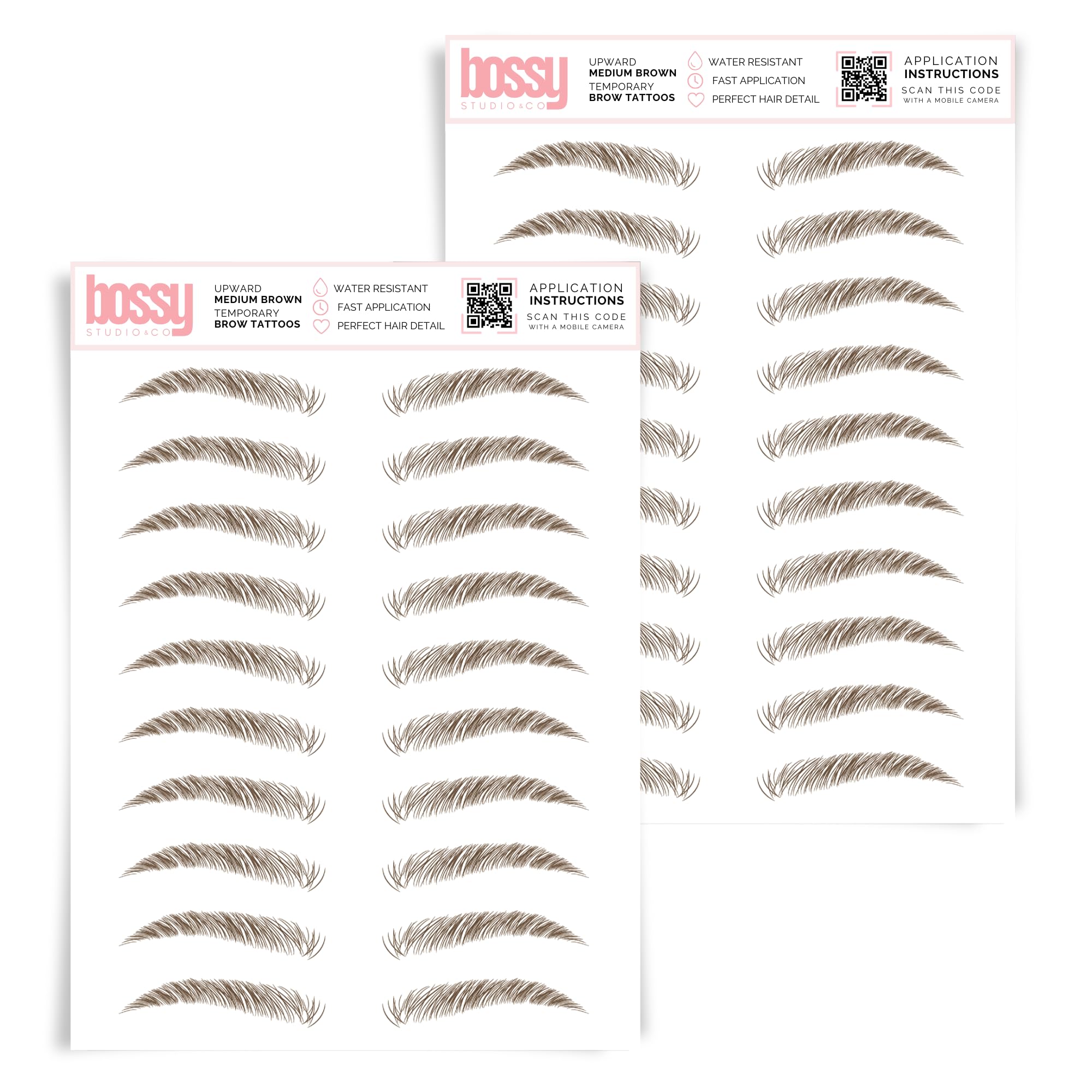 2 Pack Temporary Eyebrow Tattoos Waterproof Eyebrow Stickers, False Tattoos Hair Like Peel Off Instant Transfer Brows For Women And Men | Natural Strokes, Shaping (upward, medium brown)