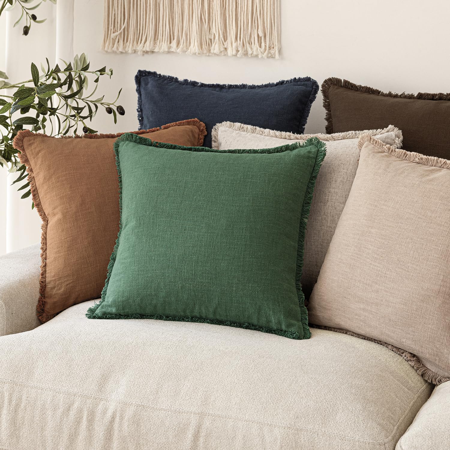 Foindtower Dekorativer Leinen-Kissenbezug mit Fransen, gemütlicher Boho-Kissenbezug mit Quasten, weicher Akzent-Kissenbezug für Couch, Sofa, Bett, Wohnzimmer, Heimdekoration, 45,7 x 45,7 cm