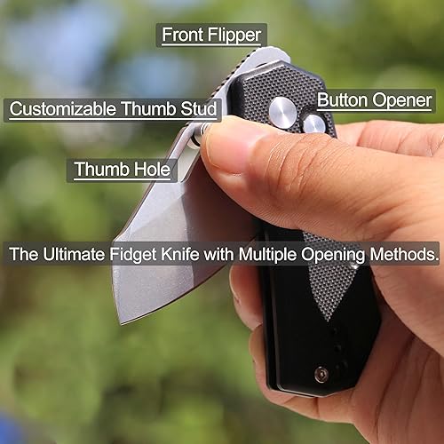 Miniatura 3 de JIN Rhino - Cuchillo de bolsillo pequeño para hombres, bloqueo de botón EDC, kit de cuchillos plegables de bricolaje, hoja de satén 9Cr18Mov de 2