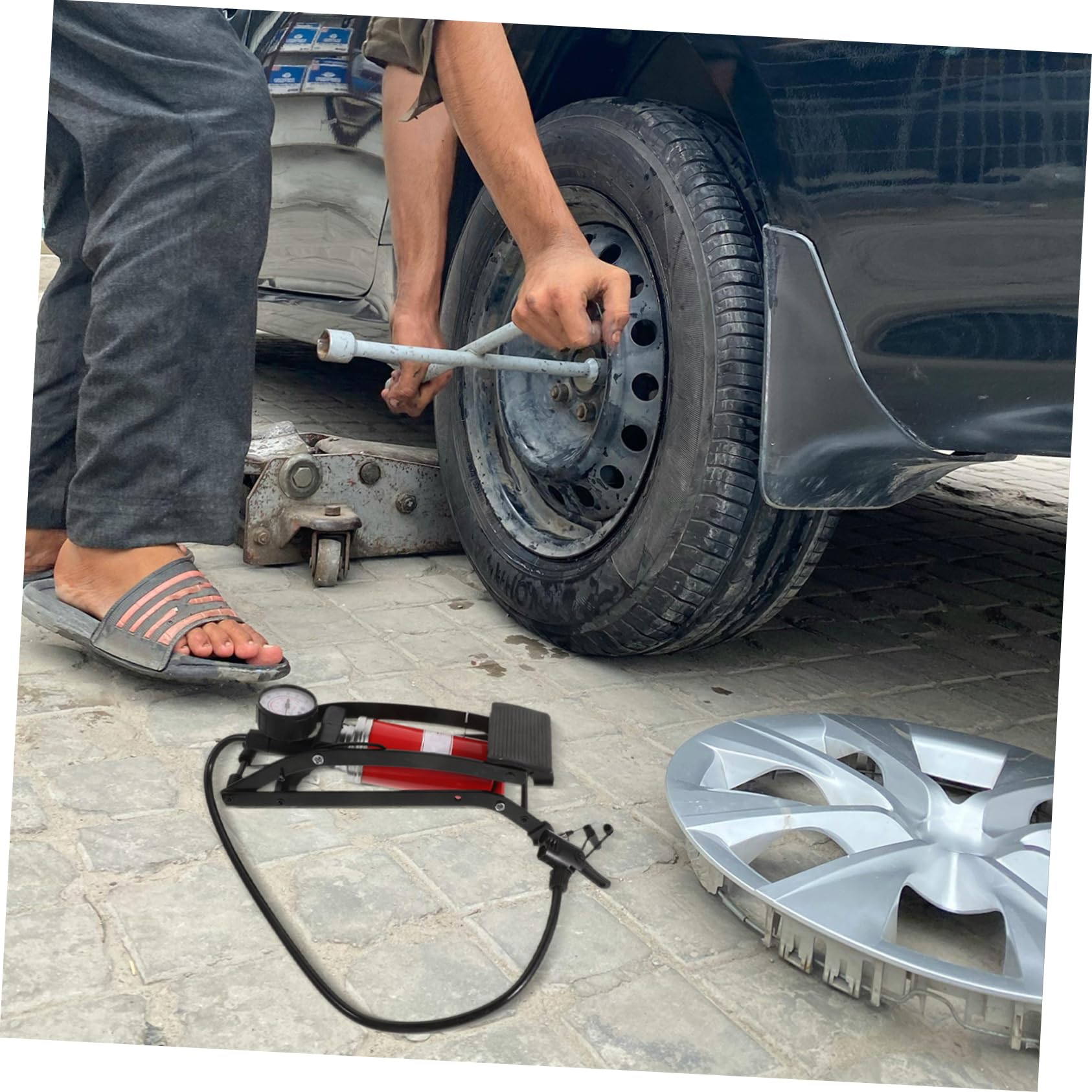Metall Aufpumpen für Hochdruckfunktion Autoreifen Fußpumpe mit Fußbedienung und Kompakt und Schwarz von Autoreifen und Aufblasbaren Booten