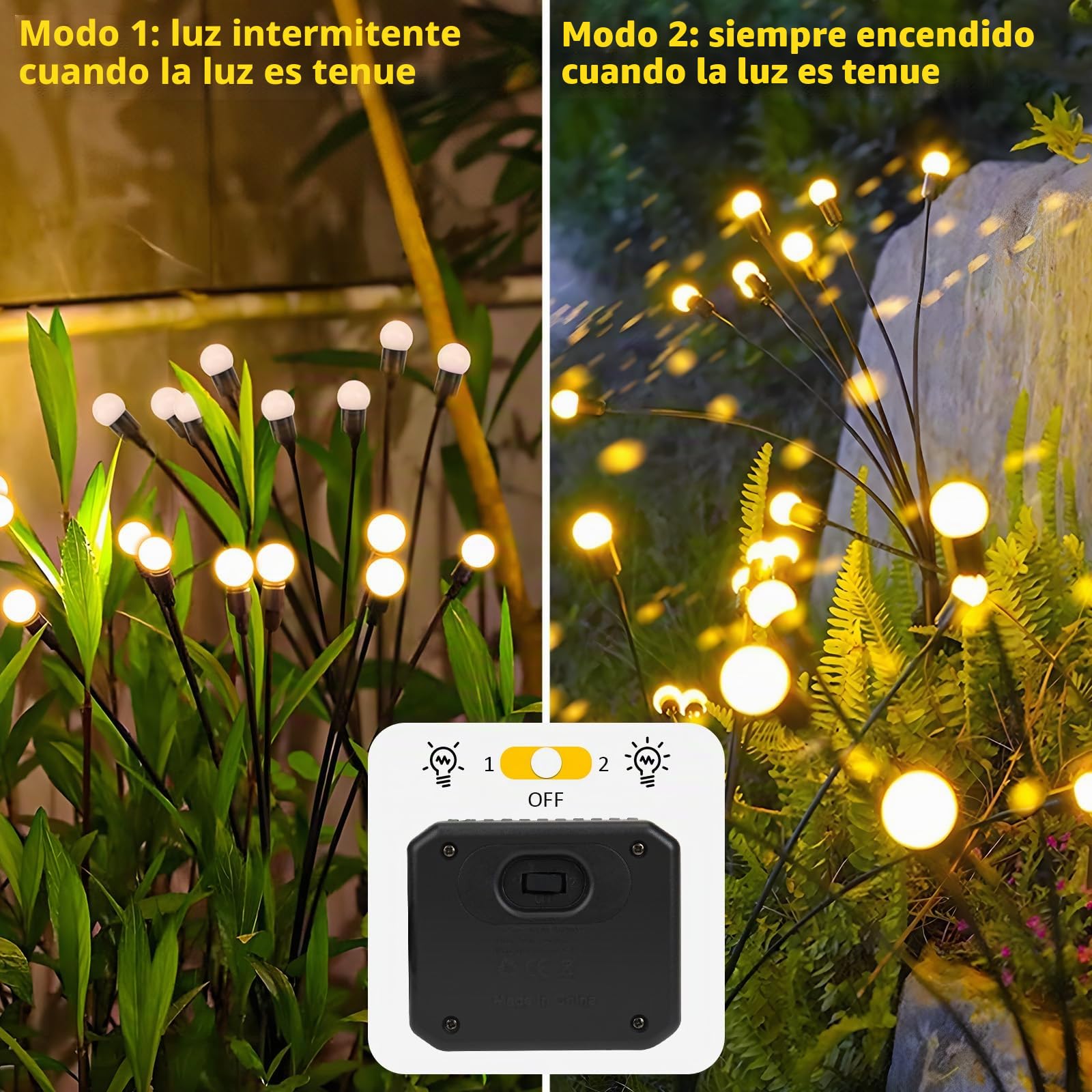 Luces Solares Led Exterior Jardin, 4 Piezas 8 LEDs Luces Solares de Luciérnaga, Altura Regulable, Múltiples Modos Disponibles, IP65 Impermeable Luz Solar Exterior Jardin para Patio Aceras Balcón