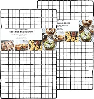 Set of 2 Cooling Racks Enamel Metal Grid Wire Racks for Cooking Baking Roasting, Oven Dishwasher Safe Grill Rack for Cooli...