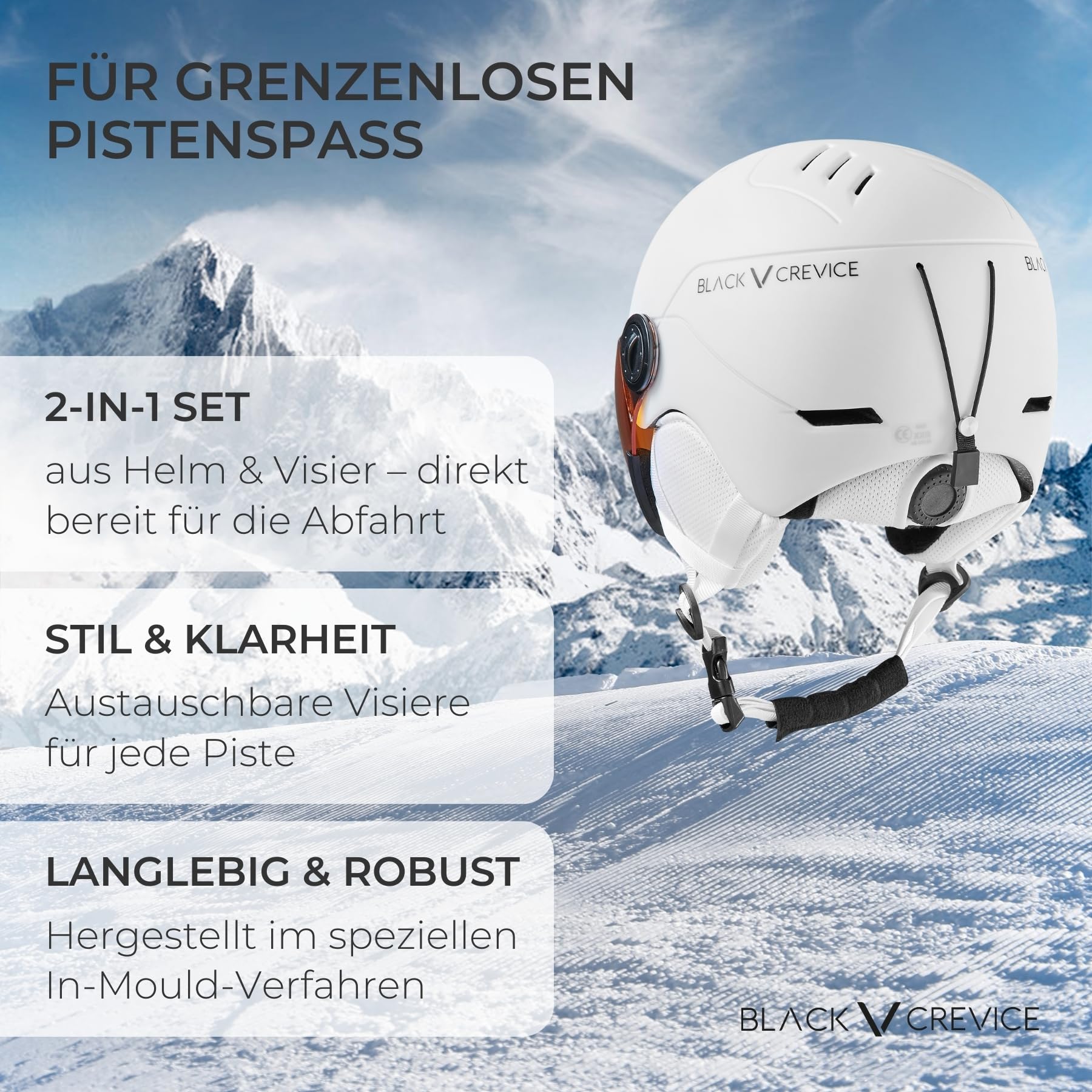 Black Crevice Dziecięcy kask narciarski Cortina I kask narciarski z pełnym wizjerem i wentylacją I kask snowboardowy dla chłopców i dziewczynek I z nausznikami i uchwytem na okulary narciarskie I