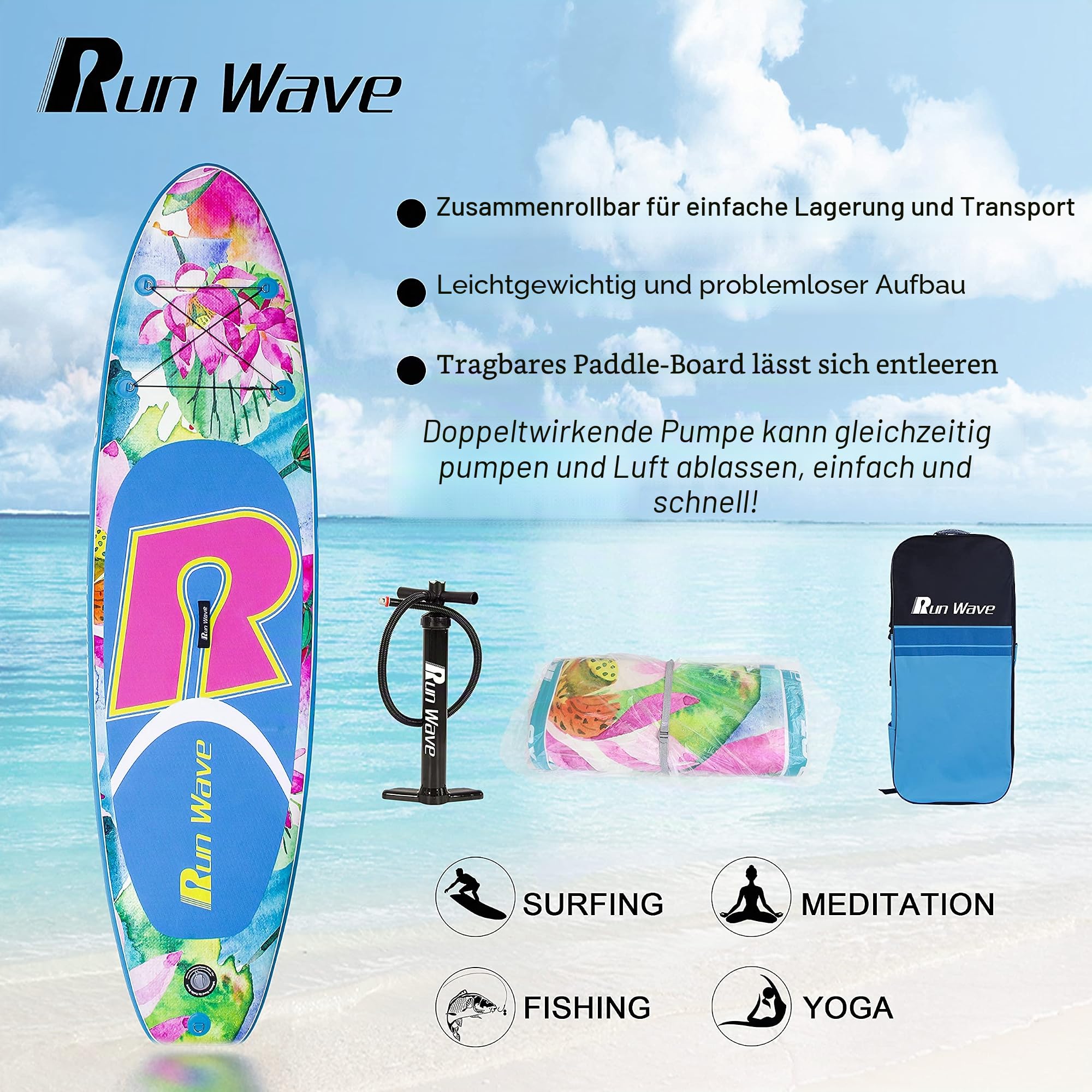 Aufblasbares Stand Up Paddle Board Anti-Rutsch Deck mit Premium SUP Zubeh?r | Breiter Stand, untere Finnen f¡§1r Surfkontrolle | Jugendliche Erwachsene Anf?nger