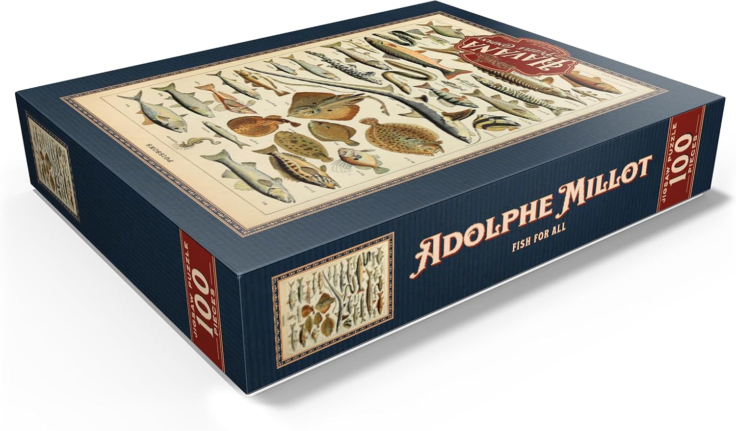 MyPuzzle Fish for All, Vintage Art Poster, Adolphe Millot - Premium 100 Piece Jigsaw Puzzle for Adults