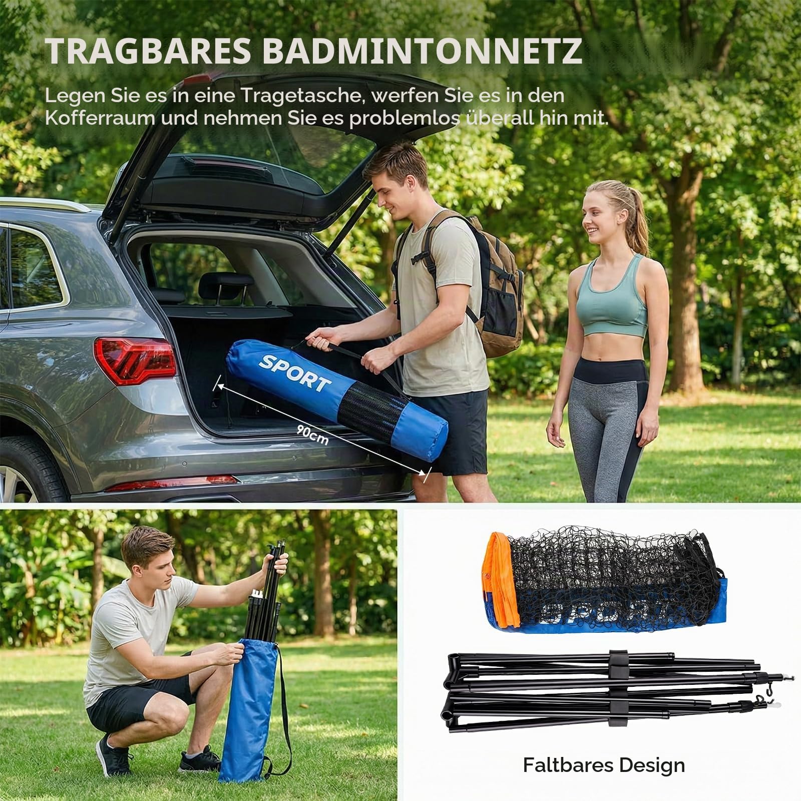 Badmintonnetz Outdoor 400cm | 500 cm Federballnetz, Faltbare Volleyballnetz für Garten, Tennisnetz Höhenverstellbar mit 3 Federbällen & Tragetasche Indoor & Outdoor