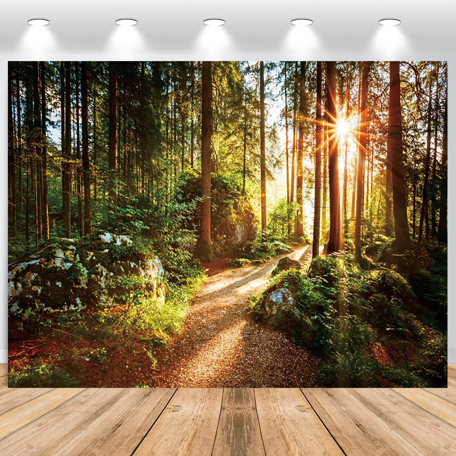 Forêt Toile de Fond 3x2,5 m, Nature Vert Jungle Forêt Paysage Naturel Soleil Camping en Plein air Vinyle Fond de Photographie Anniversaire bébé Douche fête Photo Studio Accessoires
