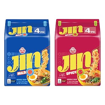 OTOKI Jin Ramen Mild Flavor, Authentic Korean Instant Noodles, Genuine Korean Ramen Soup Mix, Savory & Rich Quick & Easy Meal 4.23oz, Multi Pack PACK OF 8, MILD & SPICY