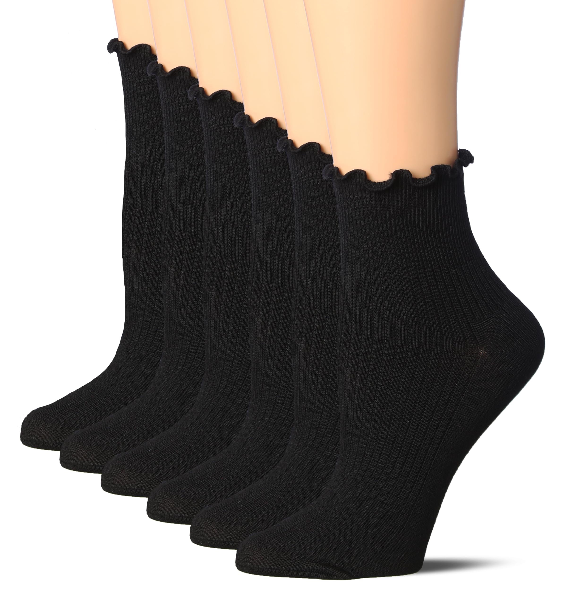 Tipi Toe Women's Quarter Socks with Ruffle Lettuce Edge Turn-Cuff