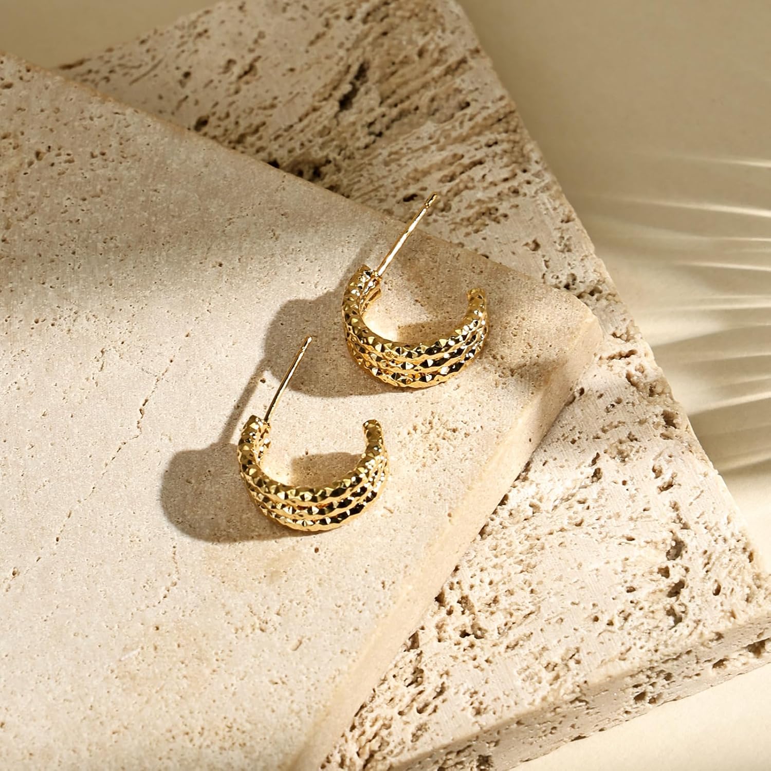 Baroque Golden Hoop Earrings for Women, Hypoallergenic 18k Gold Plated Lightweight Vintage Jewelry for Women - Image 6