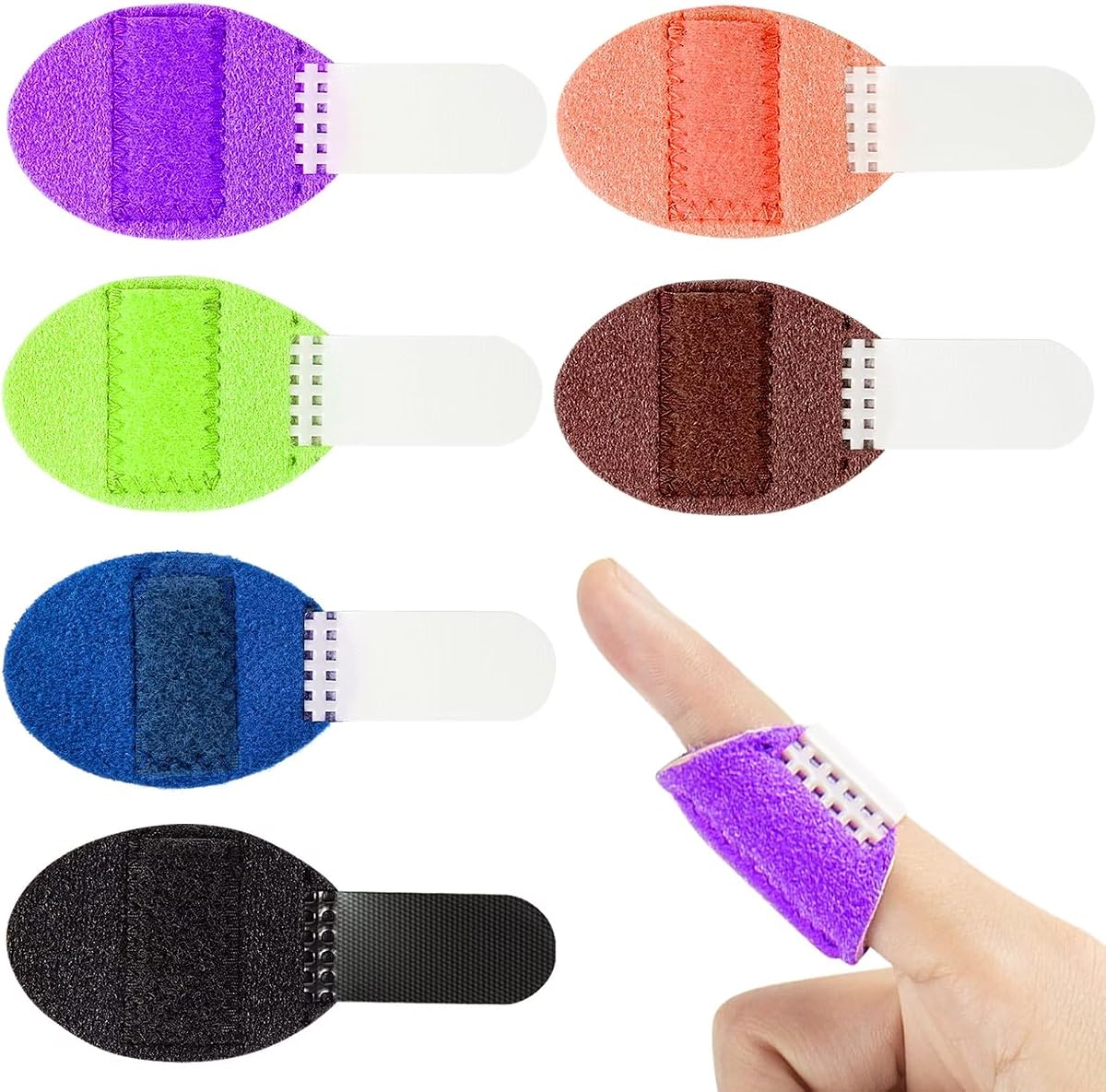 Ponpon 6Pcs Finger Splints for Trigger Finger Thumb Splints Finger Brace Index Finger Support for Broken Strained Arthritis (Orange+Dark Purple+Bright Green+Brown+Dark Blue+Black (6Pcs))