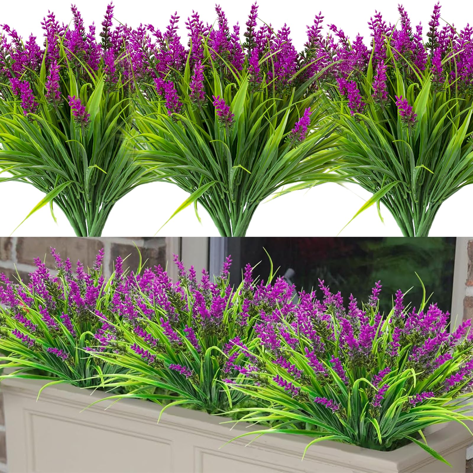 12 Rami Di Lavanda Artificiale Arancione - Altezza 35 Cm, Fiori Finti In Plastica UV Resistant Per Casa E Giardino - 4