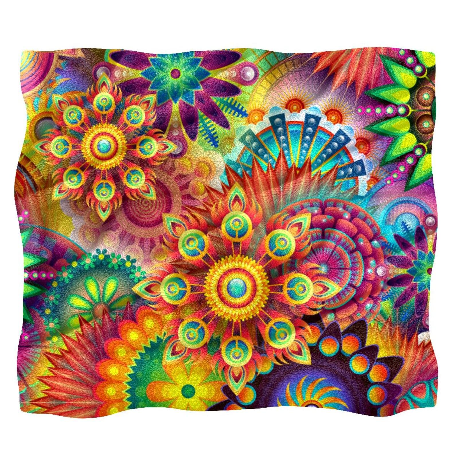Fleece Throw Blanket for Couch Sofa or Bed Cozy Soft Blankets Colorful Abstract Trippy Floral Print