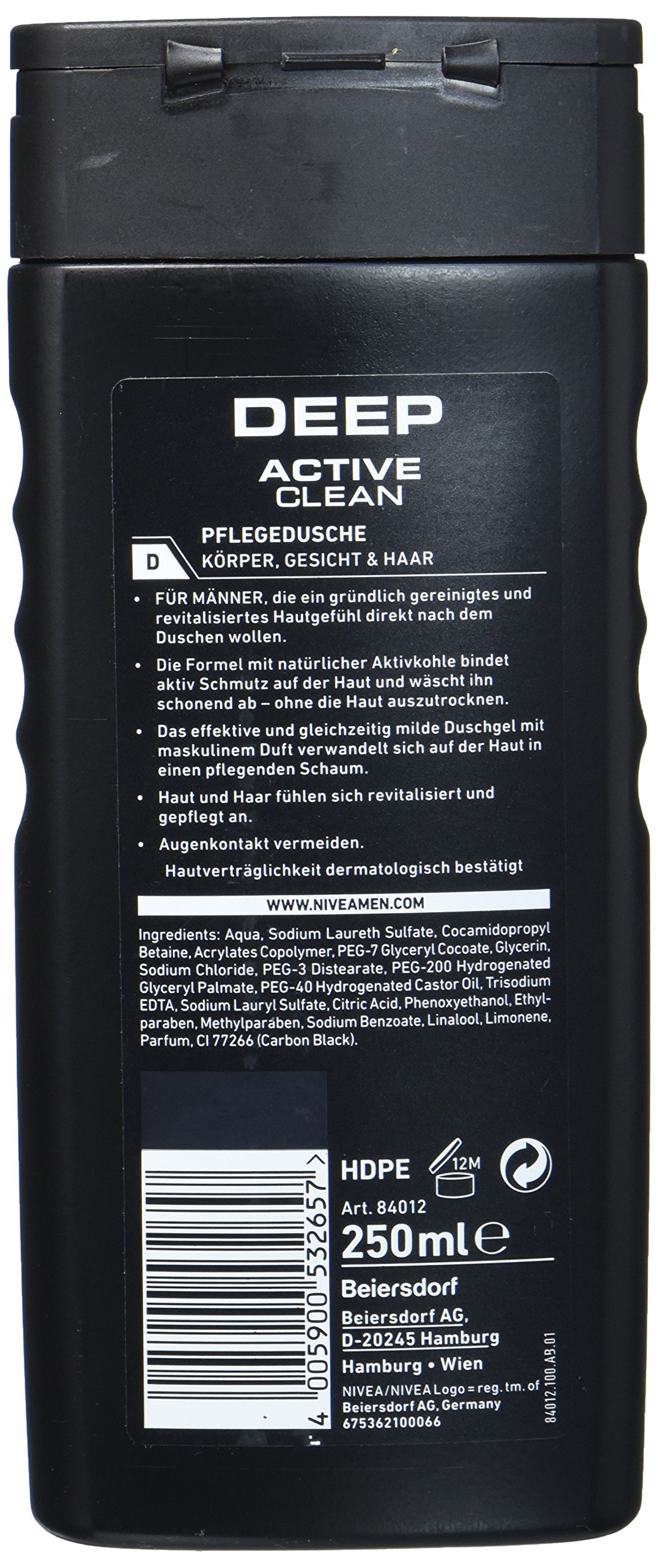 Nivea Men Deep Active Clean Shower Care with Active Carbon in 6er Pack (6 x 250 ML) - Image 2