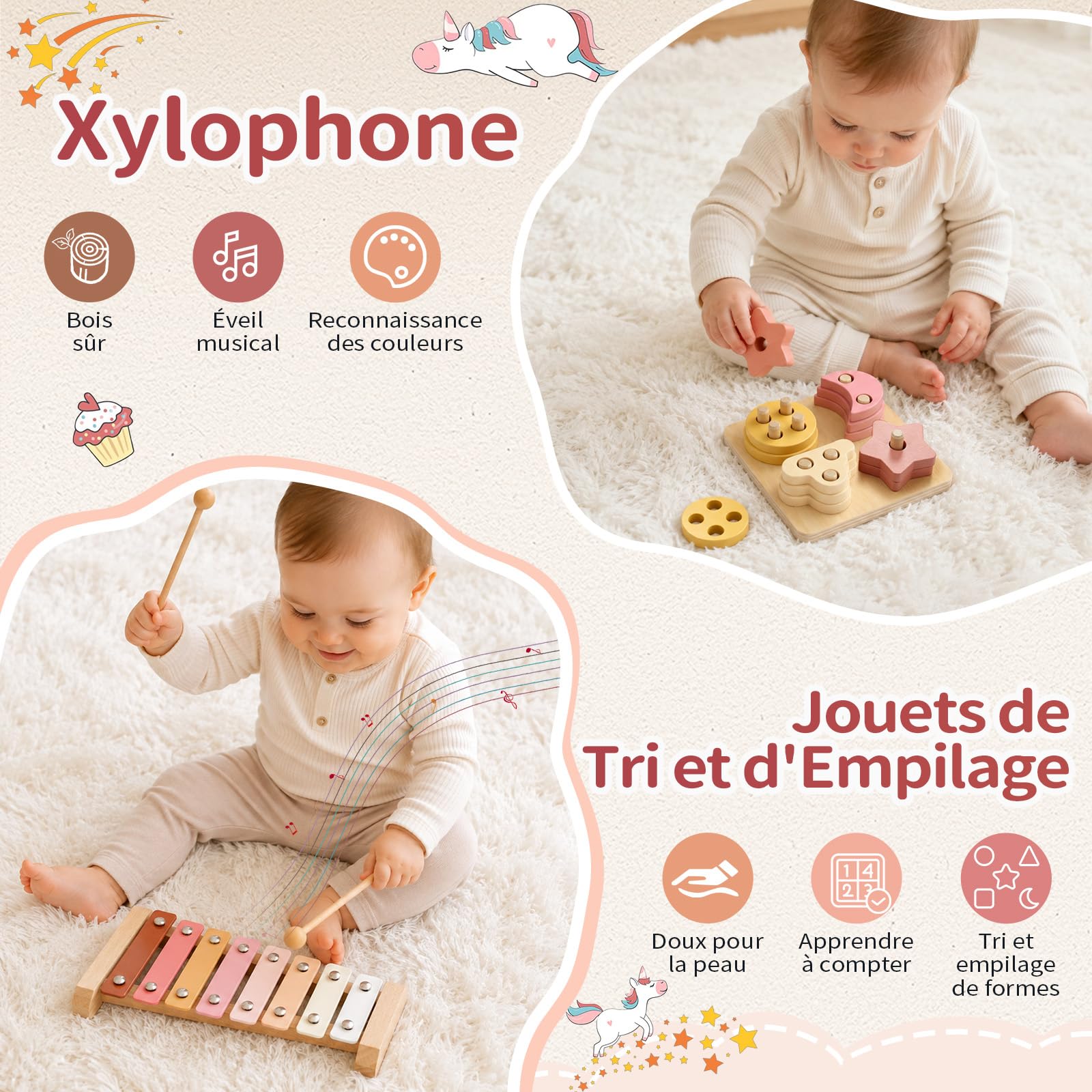 5-en-1 Jouet Bebe 6 Mois, Jouet Montessori Bebe 6-12 Mois, Jeux Sensoriel