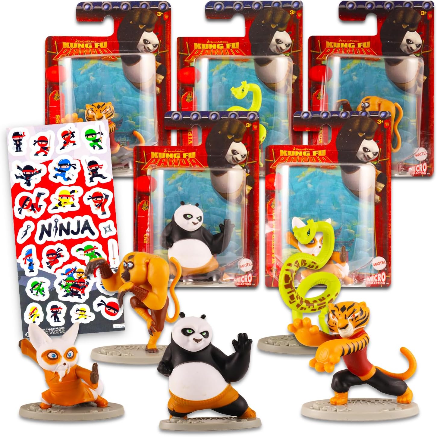 Dreamworks Kung Fu Panda Mini Figures Cake Topper Birthday Party Supplies - Bundle With 5 Characters Toppers & More | Miniature Favors