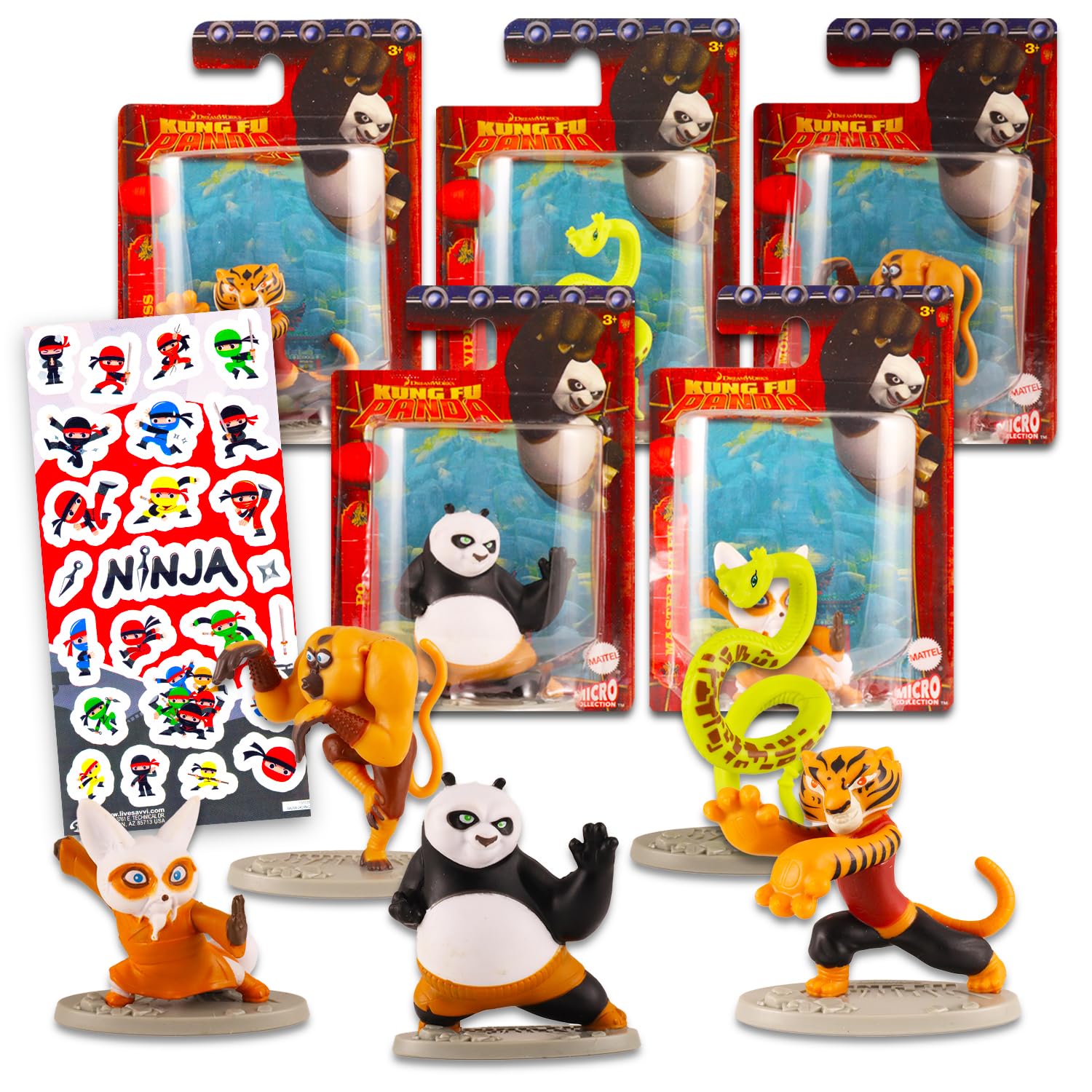 DreamWorks Kung Fu Panda Mini Figures Cake Topper Birthday Party Supplies - Bundle with 5 Kung Fu Panda Characters Cake Toppers & More | Kung Fu Panda Miniature Party Favors