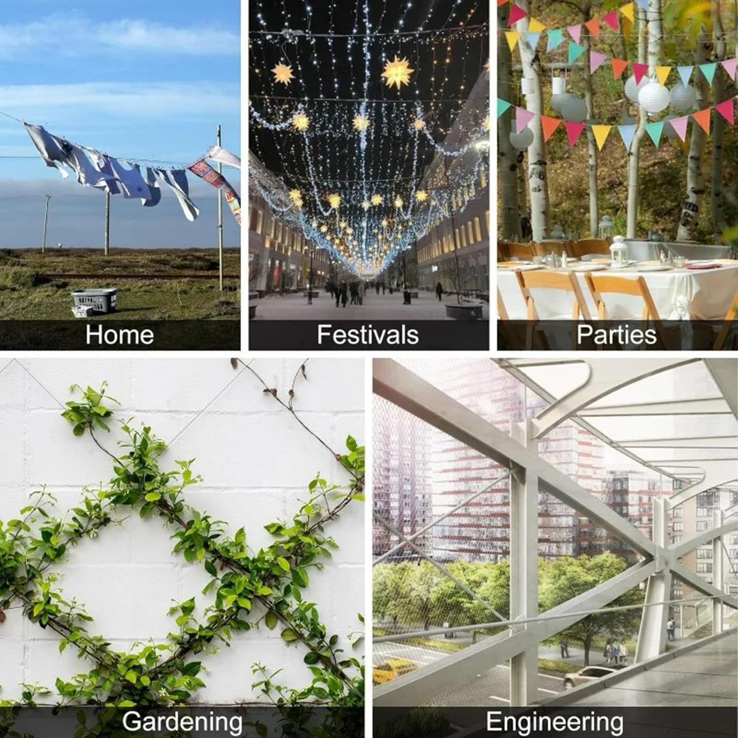 100m Stahlseil 3mm,Edelstahl Drahtseil,20 Crimpschlaufen,20 Drahtseilklemme,20 Drahtseil Kauschen,304 Stahlseil Ummantelt mit Ösen Seilspanngarnitur Für Zäune,Außenleuchten,Wäscheleine,Gardinenseil