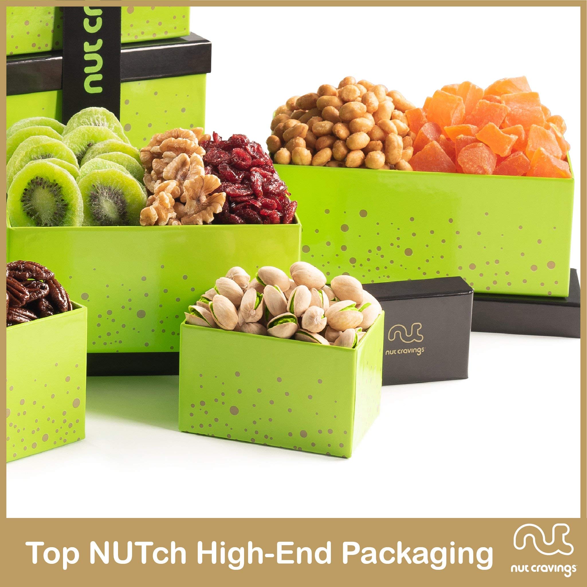 Buy Dried Fruit & Nuts Gift Basket Green Tower + Ribbon (12 Assortments