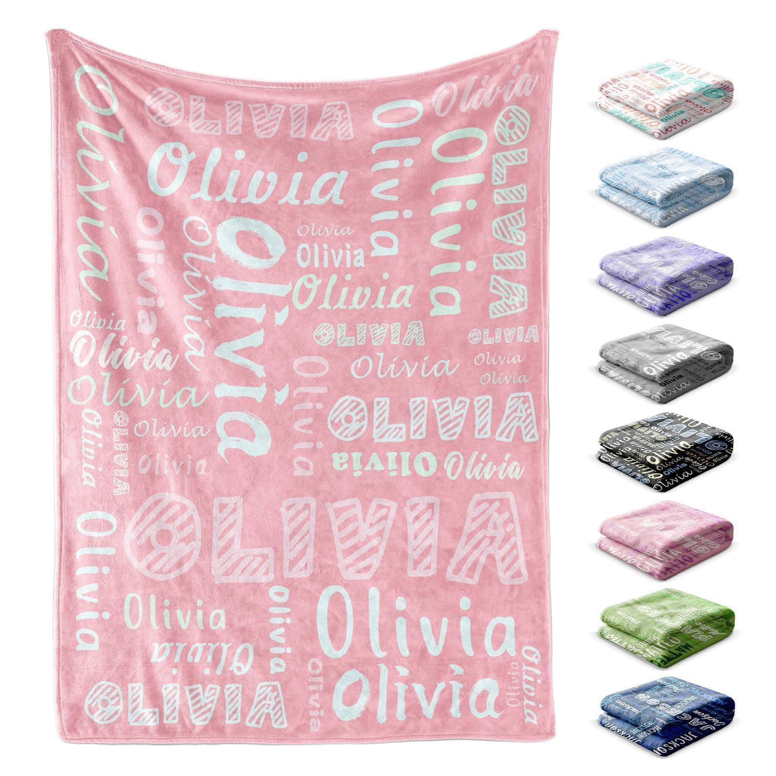 Custom Blanket, Personalized Blanket with Name for Adults Kids Baby | 4 Sizes | Customized Flannel Blanket | Christmas Birthday Mothers Day Gifts | for Mom Dad Family Teens Girls Boys | Pink Color02-pink