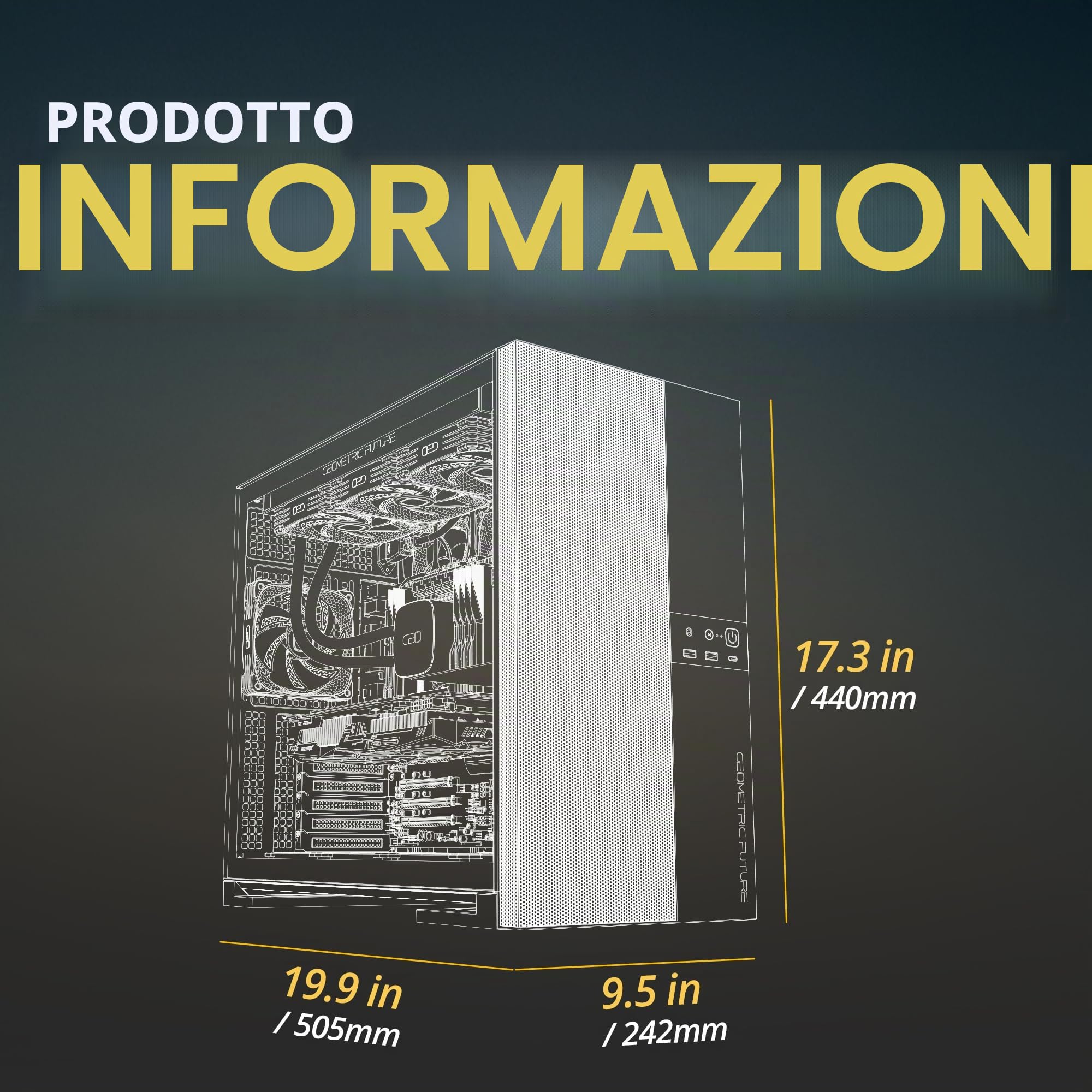 Geometric Future M5 - Case per computer a mezzatorre con pannello frontale in rete a nido d'ape e vetro temperato, E-ATX/ATX per gaming, alto flusso d'aria, in acciaio da 1,2 mm, Tipo C, supporto per